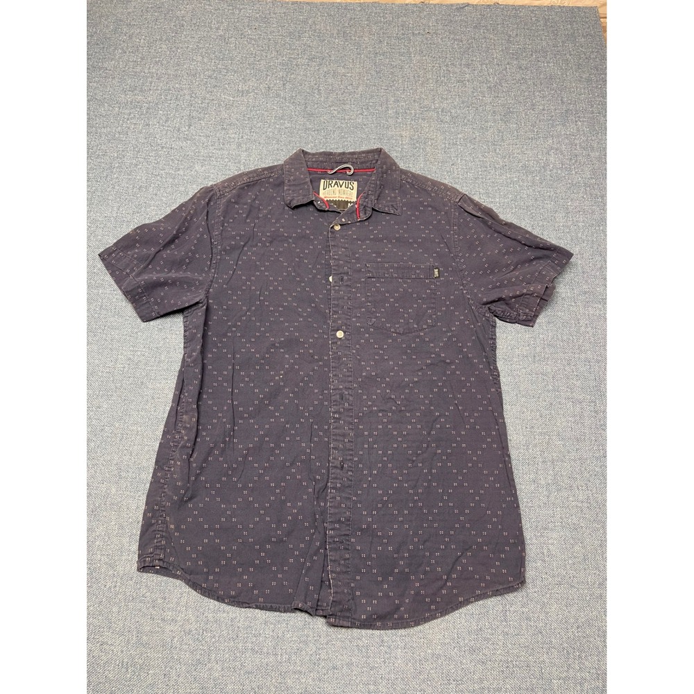 Dravus Heading Nowhere Mens Medium Navy Blue Geometric Print Short Sleeve Shirt